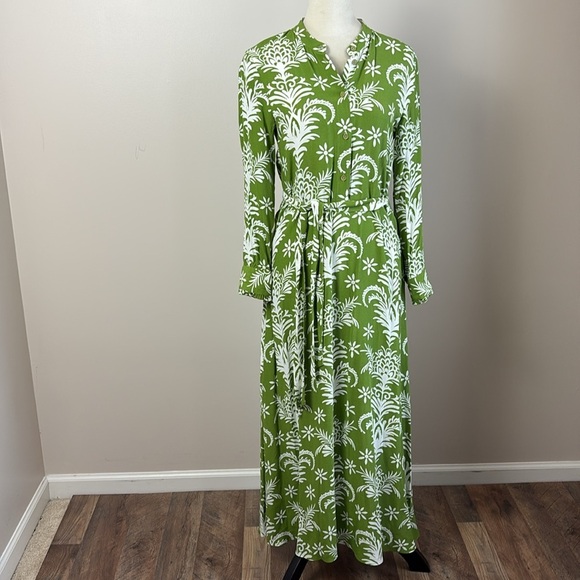 Zara Floral Print Lilou Midi Shirt Dress Belted Tropical Green White Size XS - Picture 15 of 16